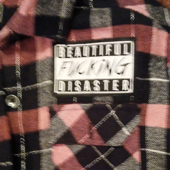 Trendy Plaid Button Down Shirt - Pink and Black - Picture 3 of 4